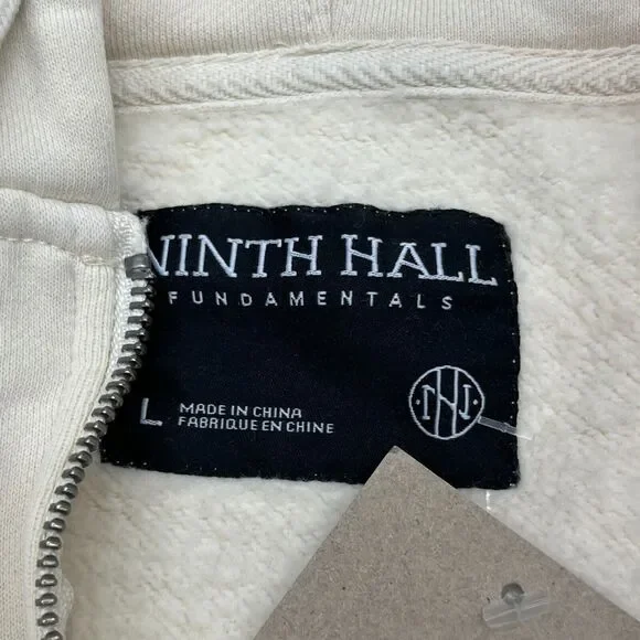 Ninth Hall Essentials Cream Distressed Zip-Up Jacket Mens Size Large NEW